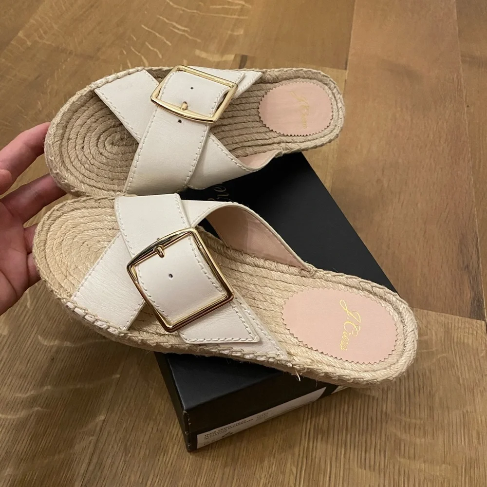 J Crew Thick Cross-Strap Leather Espadrilles
